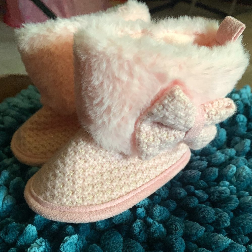 Pink Fur Baby Booties